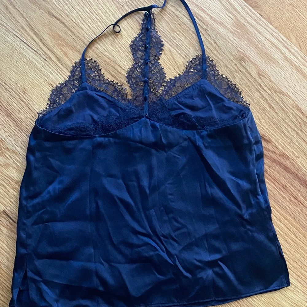 CAMI NYC Navy Silk Lace Trim Cami Top - Picture 4 of 5